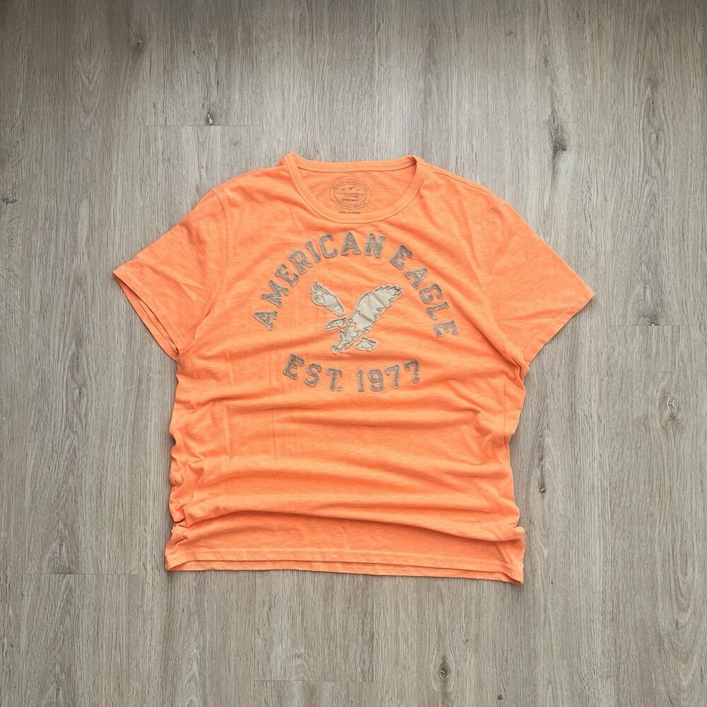 Vintage Y2K Style American Eagle Tee Men's XL Orange Graphic Streetwear Grunge